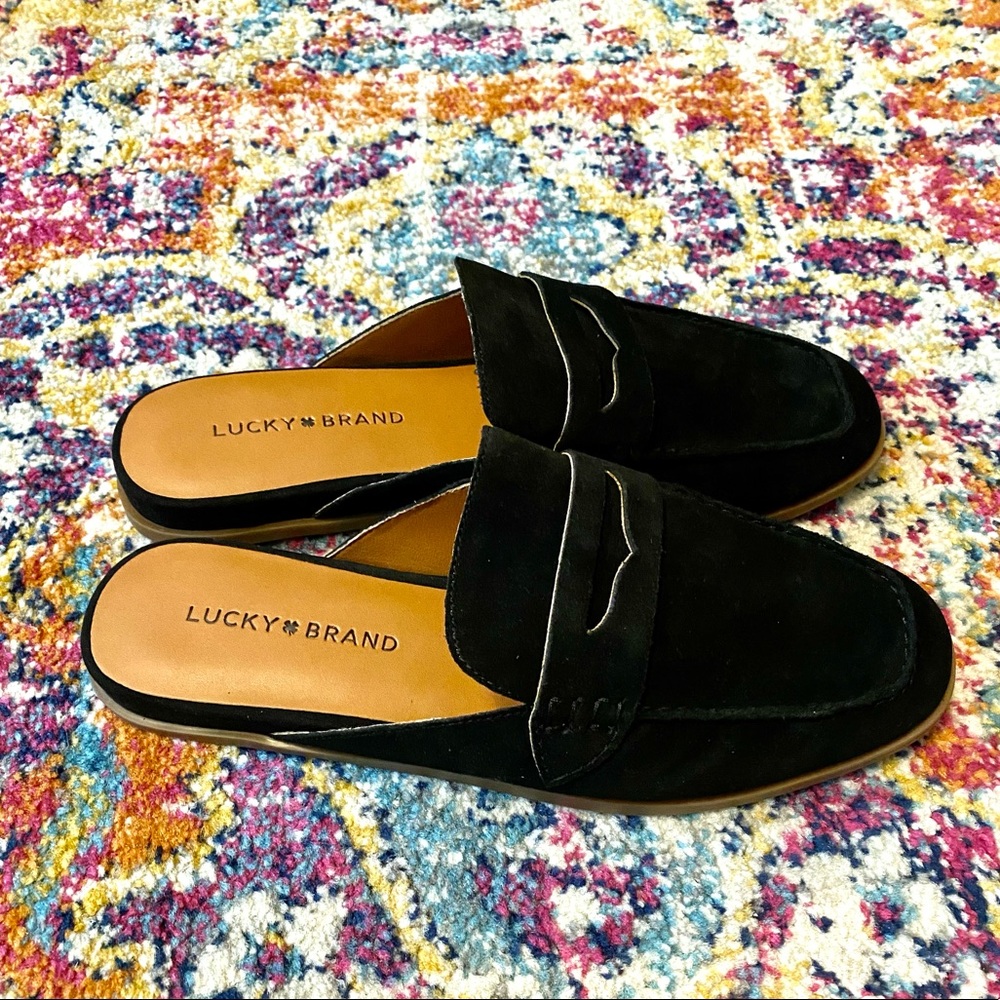 Lucky Brand Patsie flat slides - black suede - size 8&1/2